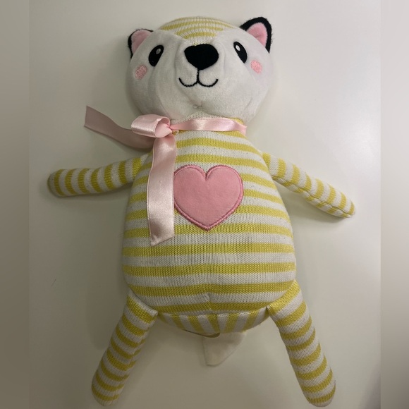 Parkway Striped Yellow and White Knit Fox Plush Stuffed Toy Pink Heart Bow 15" - Picture 14 of 16